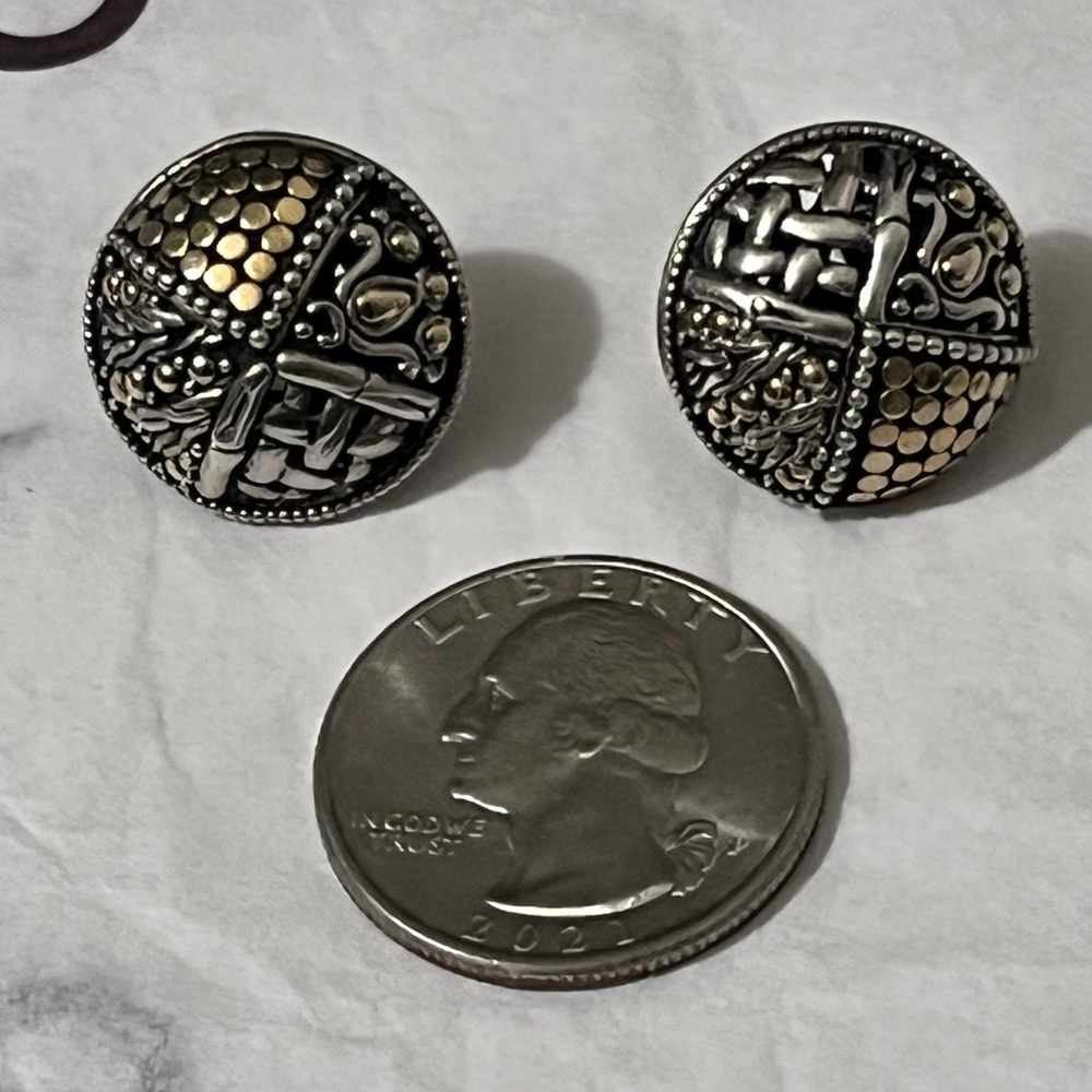 JOHN HARDY AUTHENTIC STERLING SILVER/18K GOLD BUTTON EARRINGS